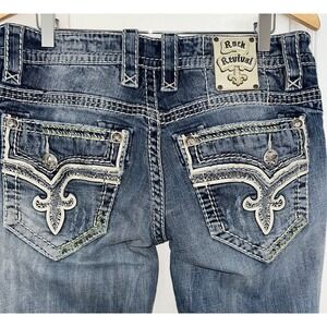 Rock Revival Jeans Mens 33x32 James Slim Boot‎ Blue Premium Embellished Denim